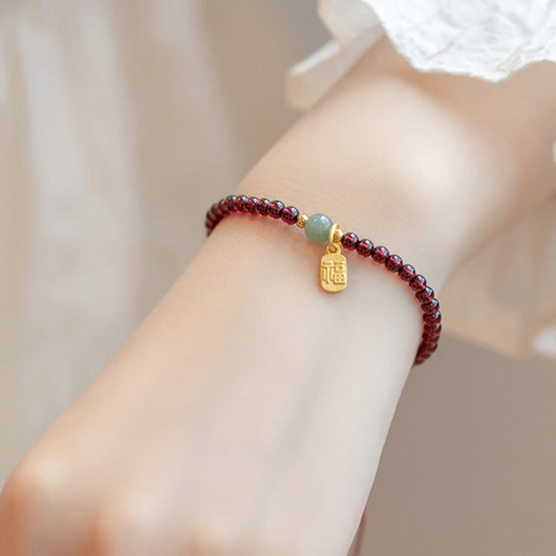 Pulsera con dije curativo de personaje Fu de la suerte, granate, cuarzo, fresa Natural, Buddha Stones