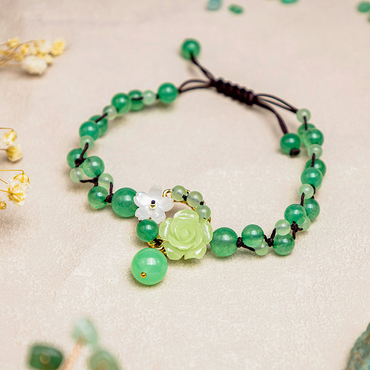 Buddha Stones Éxito financiero Jade Tejido trenzado Prosperidad Abundancia Tobillera