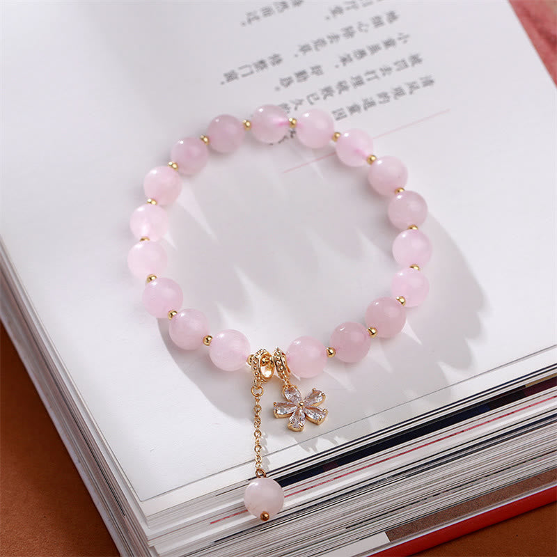 Pulsera de amor de flor de ciruelo de cristal rosa natural - image 1