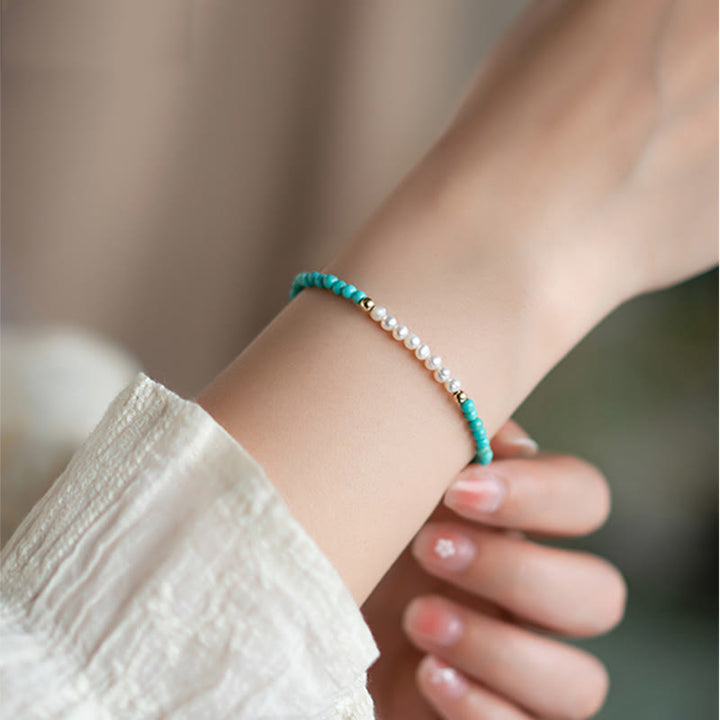 Pulsera con cuentas de perlas turquesas naturales de plata de ley 925 con Buddha Stones - image 1