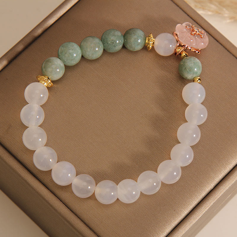 Pulsera de protección de la suerte con dije de flor de jade de ágata blanca con Buddha Stones