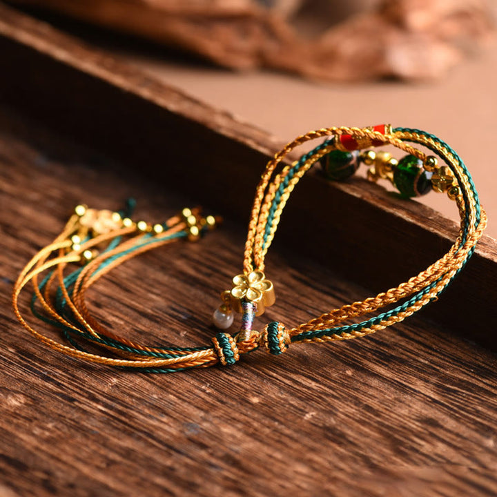 Pulsera curativa multicapa trenzada con cuentas de vidrio Liuli de cuerda hecha a mano tibetana con Buddha Stones