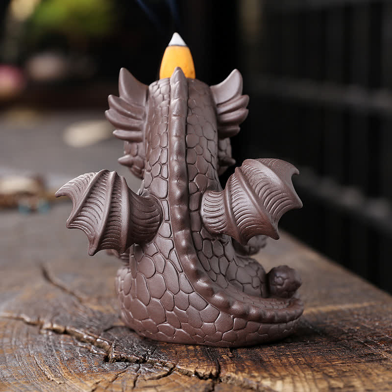 Precioso dinosaurio de arcilla púrpura, fuente de humo de reflujo, decoración de quemador de incienso curativo