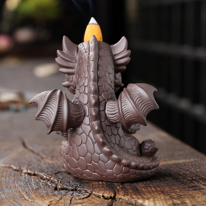 Precioso dinosaurio de arcilla púrpura, fuente de humo de reflujo, decoración de quemador de incienso curativo