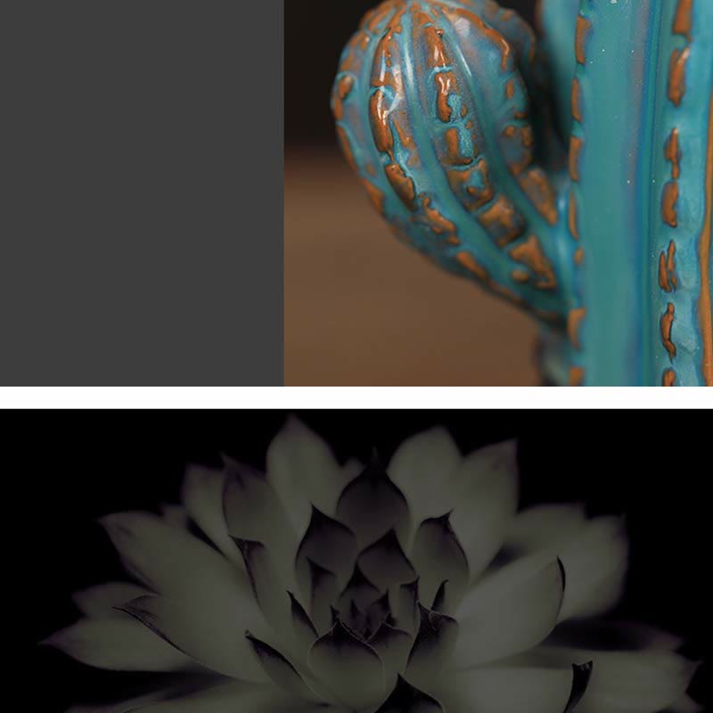 Quemador de incienso de fuente de humo de reflujo curativo de cerámica de Cactus - image 5