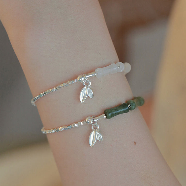 Pulsera de la suerte con patrón de bambú y peridoto de plata de ley 925 con Buddha Stones