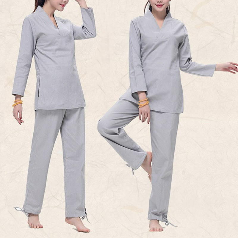 Conjunto de ropa de lino y algodón para mujer, uniforme con diseño de Buddha Stones, práctica Zen, Yoga, meditación, oración, cuello en V - image 6