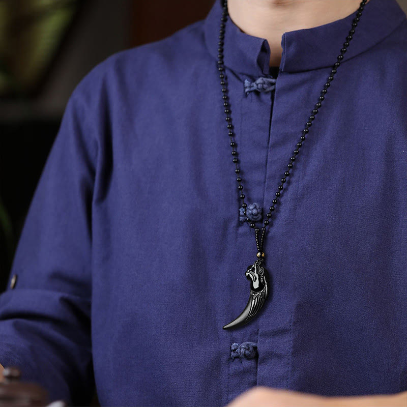 Colgante de collar de protección con patrón de dientes de dragón del zodíaco chino de Jade negro Natural con Buddha Stones - image 6
