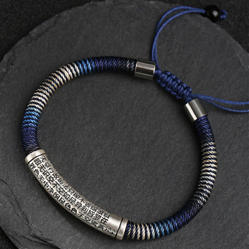 Pulsera trenzada hecha a mano con Buddha Stones de plata de ley 999 con forma de corazón Sutra Calm