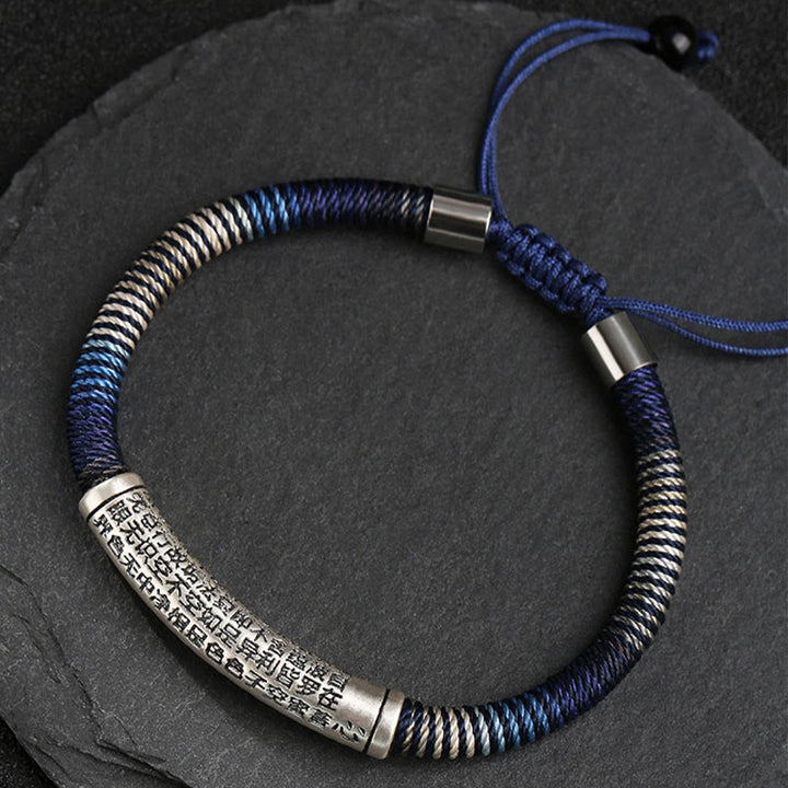 Pulsera trenzada hecha a mano con Buddha Stones de plata de ley 999 con forma de corazón Sutra Calm
