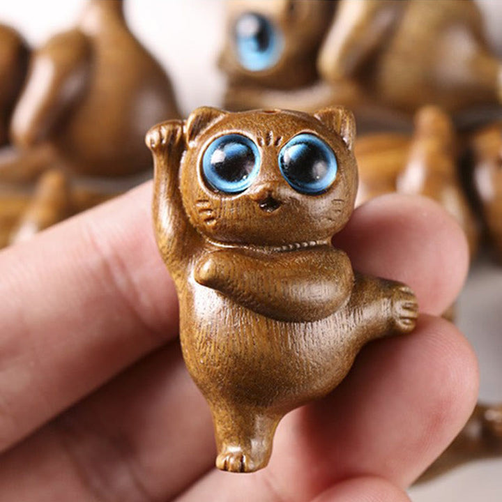 Buddha Stones Mini Sándalo Verde Gato Bailando Grabado Positivo Decoraciones de Escritorio - image 8