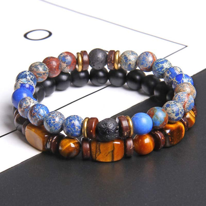 Buddha Stones 2 pulseras de cuentas de ojo de tigre de piedra emperador de cristal curativo