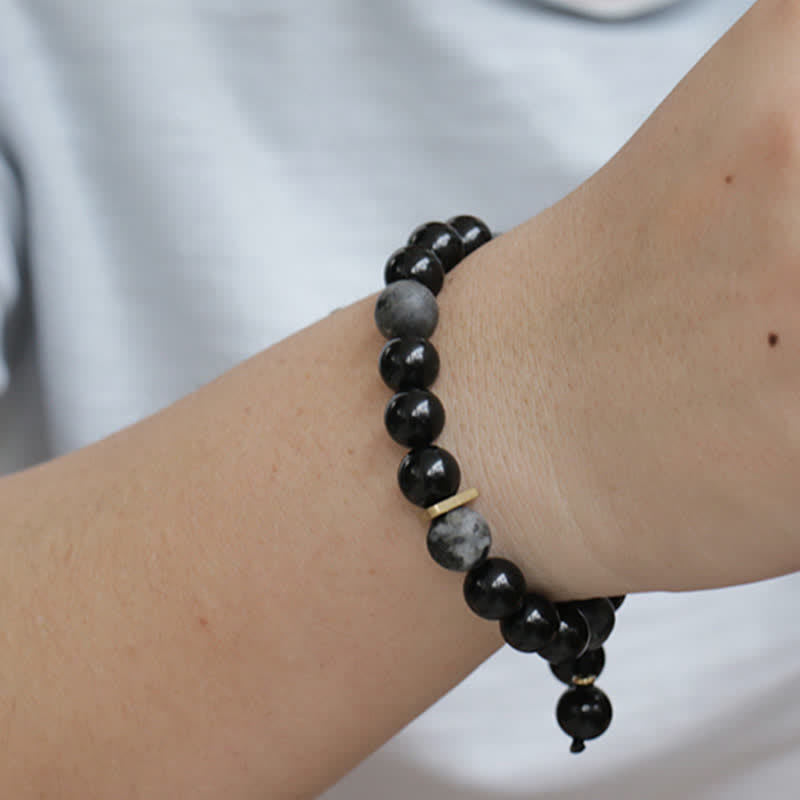 Pulsera de purificación de piedra con brillo negro de obsidiana negra