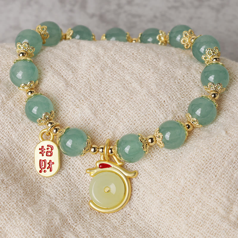 Buddha Stones Año del Dragón Ágata Roja Aventurina Verde Hebilla de la Paz Personaje Fu Pulsera de la Fortuna de la Suerte