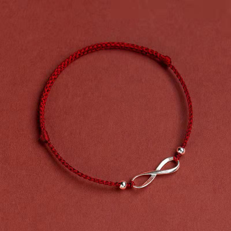 Pulsera tobillera de hilo rojo de la suerte con nudo infinito de plata de ley 925 con Buddha Stones - Rojo oscuro - Pulsera (circunferencia de muñeca 15-20 cm) - image 13
