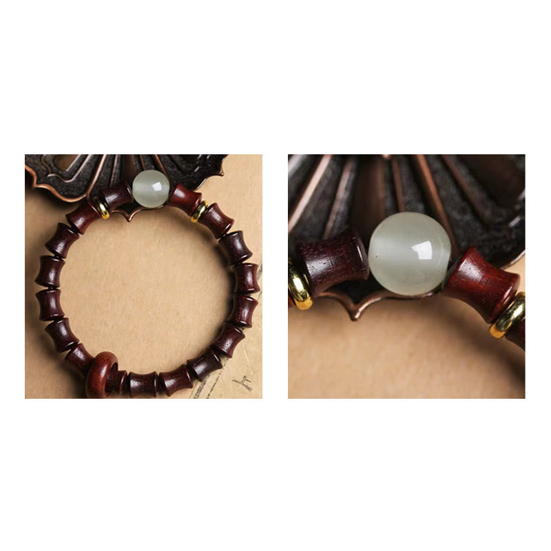 Pulsera de la paz de bambú con Buddha Stones, ébano, sándalo verde, palisandro negro
