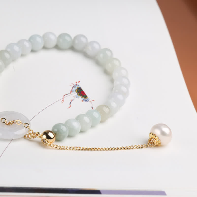 Pulsera de suerte de prosperidad con hebilla de paz y perlas de jade natural