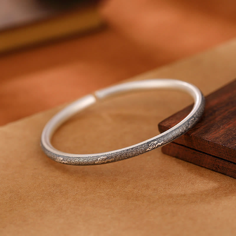 Brazalete de pulsera de la suerte con diseño de nubes propicias de plata de ley 999 vintage con Buddha Stones