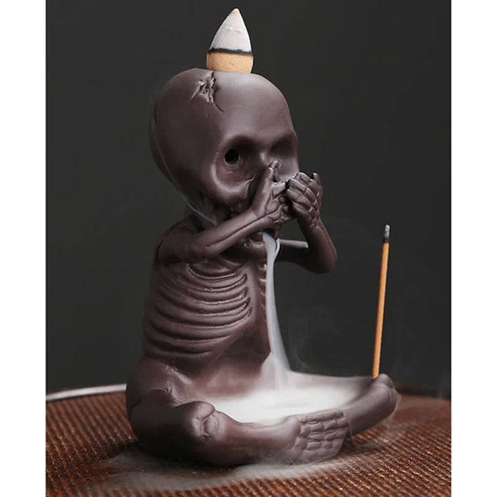 Buddha Stones, pequeño cráneo, fantasma, arcilla púrpura, reflujo de humo, fuente, decoración de quemador de incienso de paz