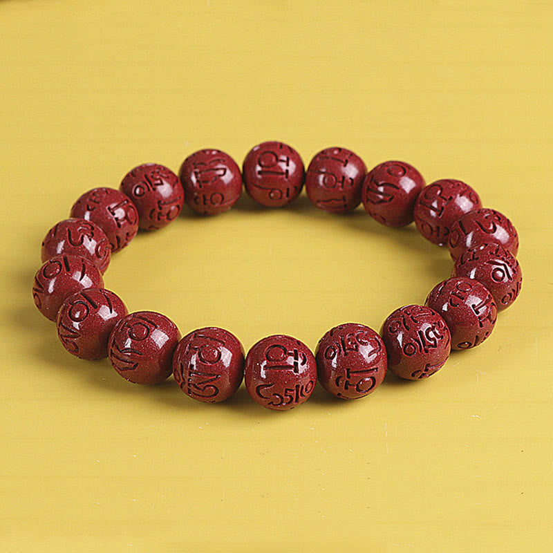 Pulsera de cuentas de cinabrio PiXiu doble Natural Om Mani Padme Hum riqueza y suerte