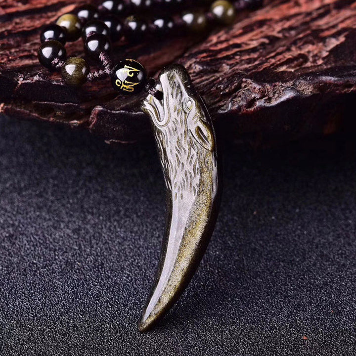 Buddha Stones, obsidiana negra Natural, obsidiana de hielo, obsidiana arcoíris, patrón de diente de lobo, colgante de collar de fuerza