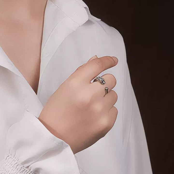 Anillo ajustable de fuerza de éxito con diseño de dragón vintage de Buddha Stones