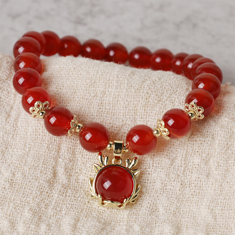 Buddha Stones Año del Dragón Ágata Roja Jade Hebilla de la Paz Pulsera de Éxito del Personaje Fu