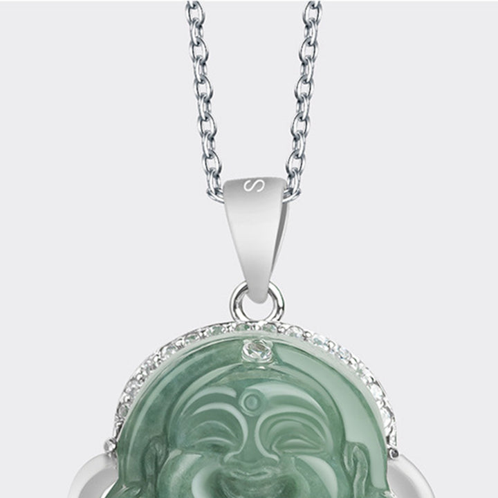 Collar con colgante de cadena de jade de Buda sonriente de plata de ley 925 con Buddha Stones - image 7