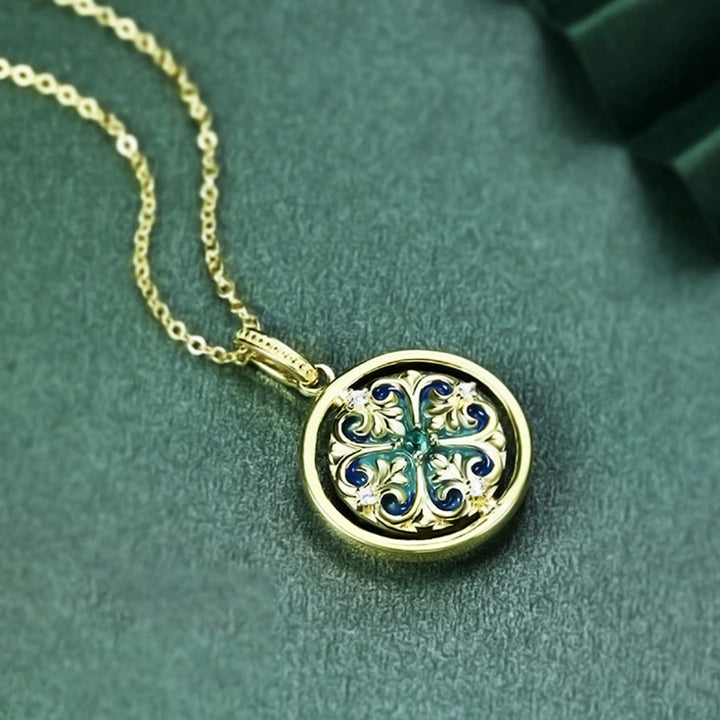 Colgante de collar giratorio con iluminación de circonita floral con flor de loto de Plata de Ley 925 con Buddha Stones - image 3