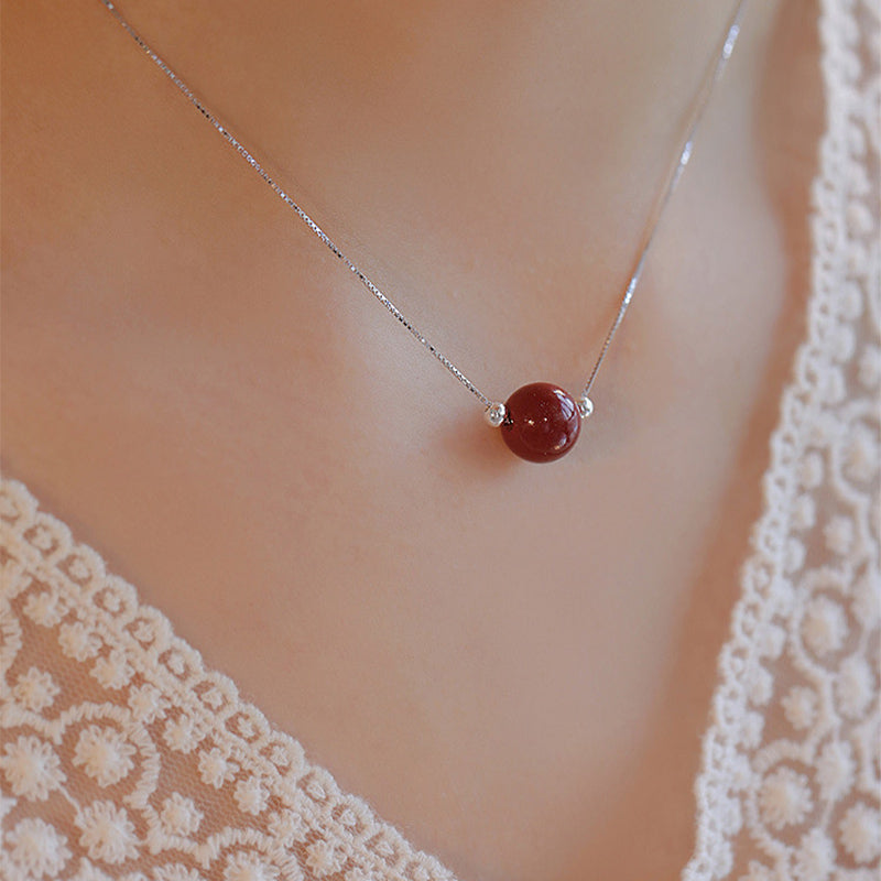 Colgante de collar con cuentas de cinabrio de plata de ley 925 con Buddha Stones