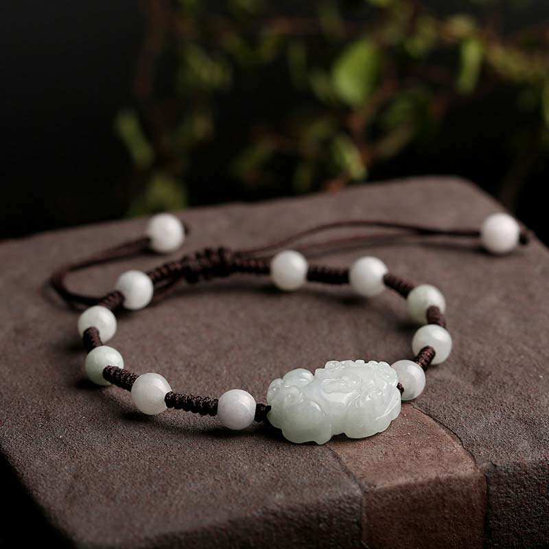 Pulsera de la suerte PiXiu de jade natural con Buddha Stones