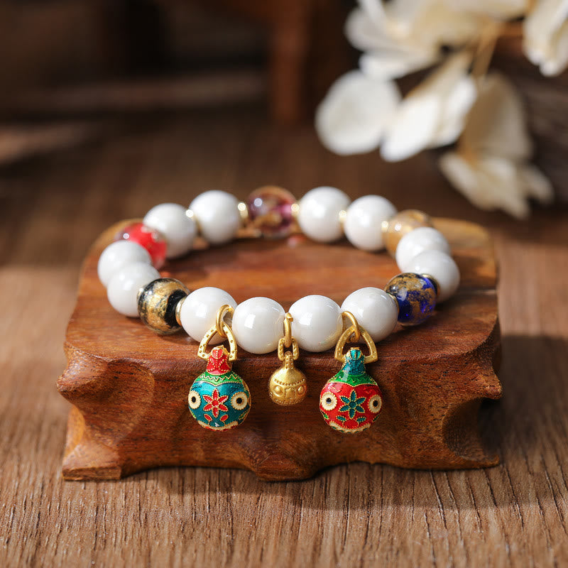 Pulsera de la suerte con cuentas de porcelana coloridas de cristal Liuli, amuleto de la familia de la bestia tragadora de oro con Buddha Stones