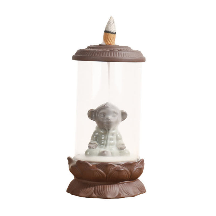 Quemador de incienso para meditación, Wukong, Rey Mono, arcilla púrpura, parabrisas, reflujo de loto, fuente de humo, decoración