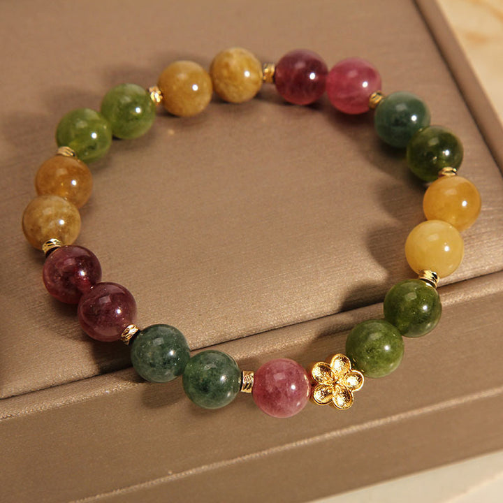 Pulsera Positiva De Flor Dorada De Turmalina Colorida Natural De Buddha Stones
