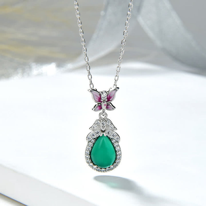 Colgante de plata de ley 925 con circonita y mariposa de Calcedonia Verde