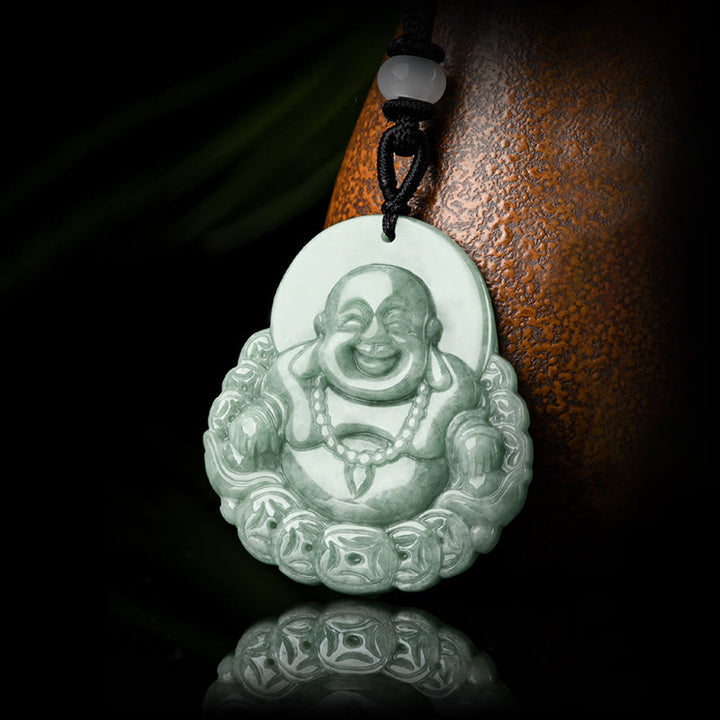 Colgante de collar con colgante de moneda de cobre, Jade Natural, Buda sonriente, Buddha Stones - image 6
