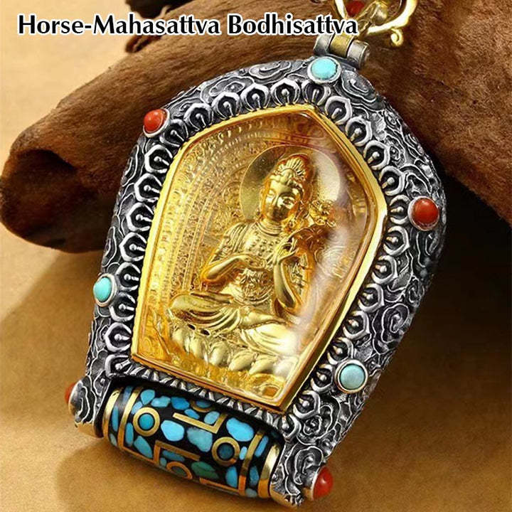 Colgante de collar de cuentas Dzi giratorio del zodiaco chino del Tíbet Buda natal Thangka prosperidad - Bodhisattva Mahasattva Caballo - image 8