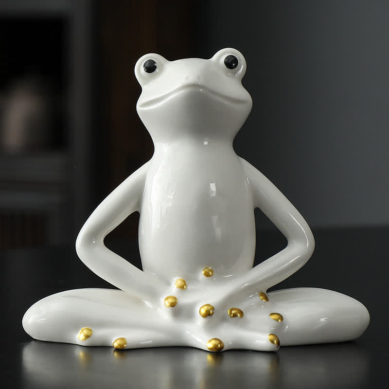 Decoración de estatua de rana Zen de cerámica meditando - Rana - Blanco - image 8