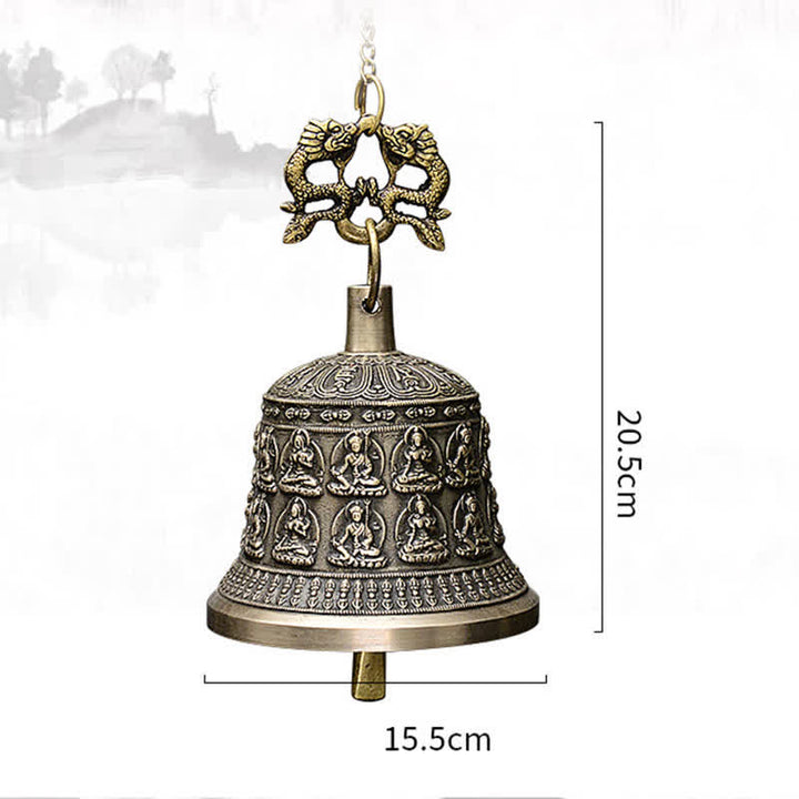 Campana de viento tibetana con grabado de Buda, dragón, campana de cobre, decoración colgante de pared de la suerte