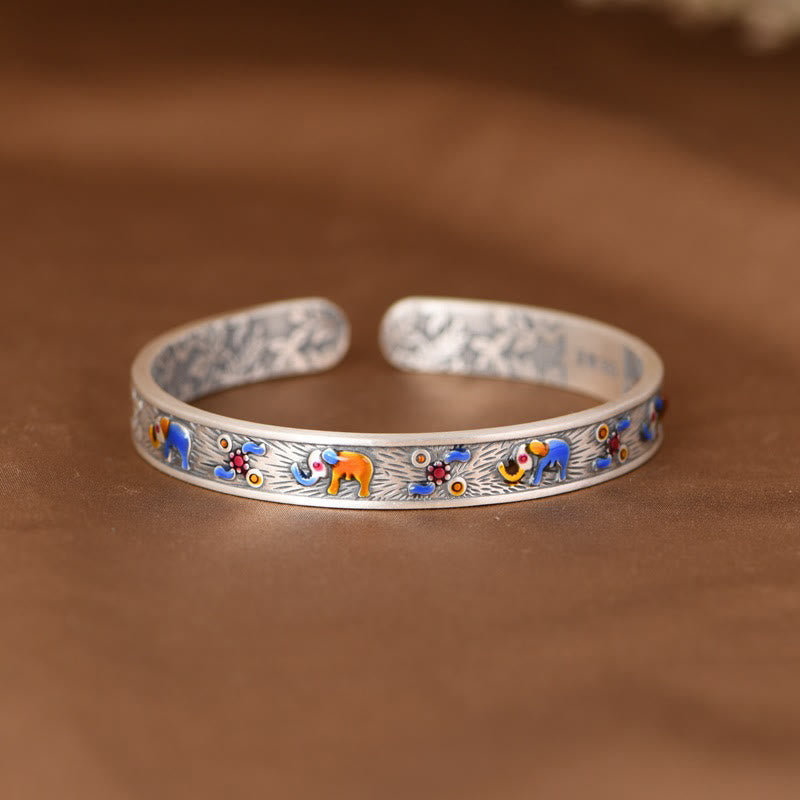 Pulsera de plata de ley 999 con Buddha Stones , diseño de elefante, fuerza y ​​sabiduría - 55 mm (ajustable) - image 0
