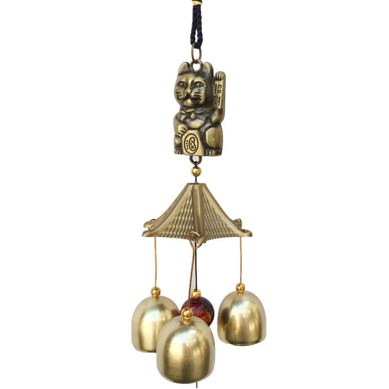 Campana colgante de pared de gato de riqueza auspiciosa, campana de cobre, decoración hecha a mano para el hogar - image 6