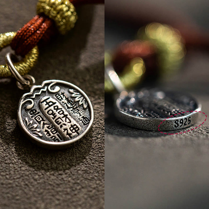 Pulsera trenzada de plata de ley 925 hecha a mano con Buddha Stones , cinco direcciones, dioses de la riqueza, protección de la suerte