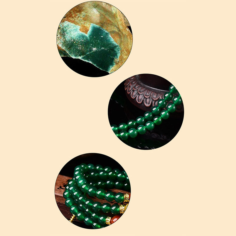 Buddha Stones 108 cuentas Ágata verde natural Pulsera de éxito Mala