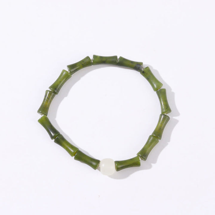 Pulsera de abundancia de suerte con patrón de jade de bambú verde con Buddha Stones