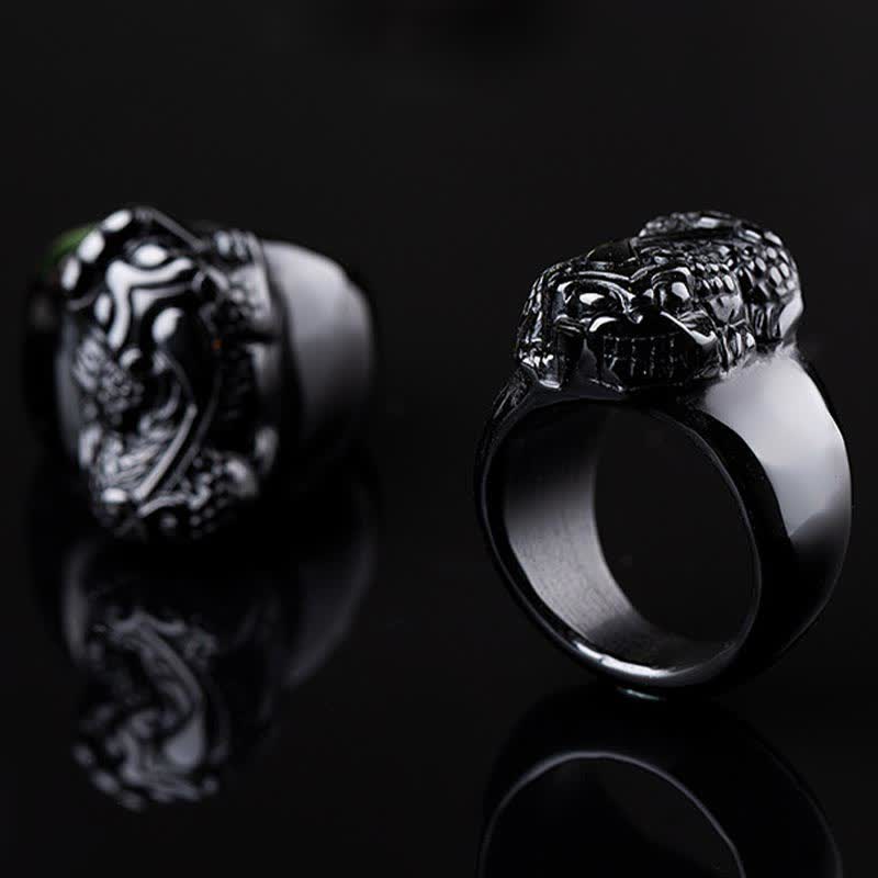 Anillo de fuerza de obsidiana negra FengShui PiXiu