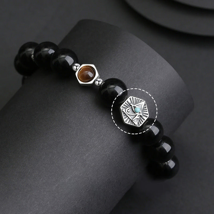 Pulsera de purificación de ojo de tigre de obsidiana negra de plata de ley 925 con Buddha Stones