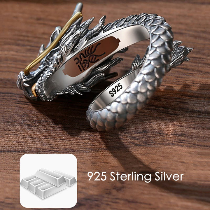 Anillo ajustable de fuerza de protección con diseño de dragón vintage de plata de ley 925 con Buddha Stones - image 5