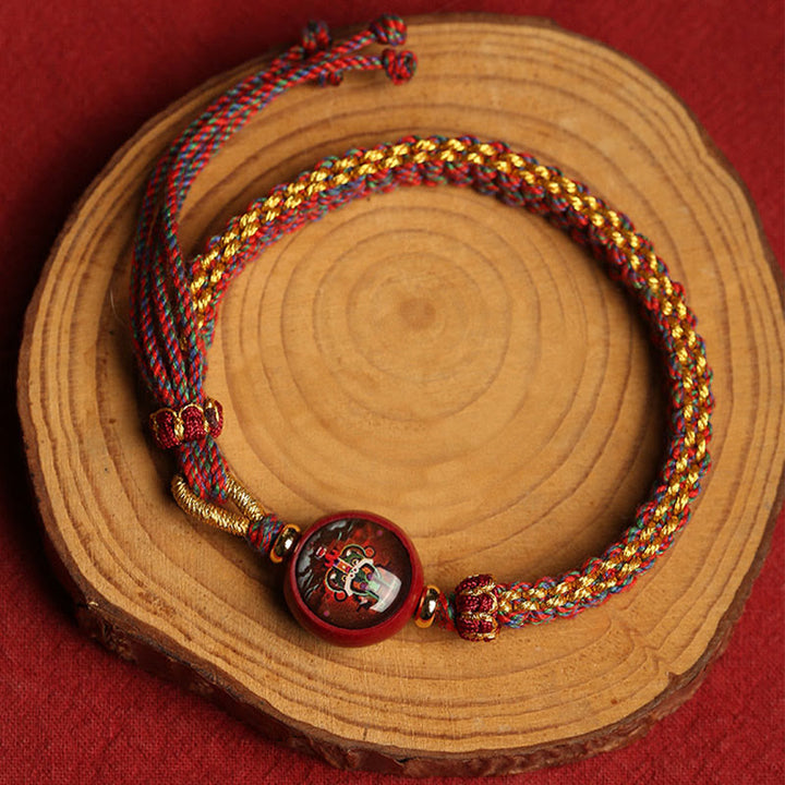 Pulsera trenzada con bendición de Thangka y cinabrio, cuerda colorida con Buddha Stones
