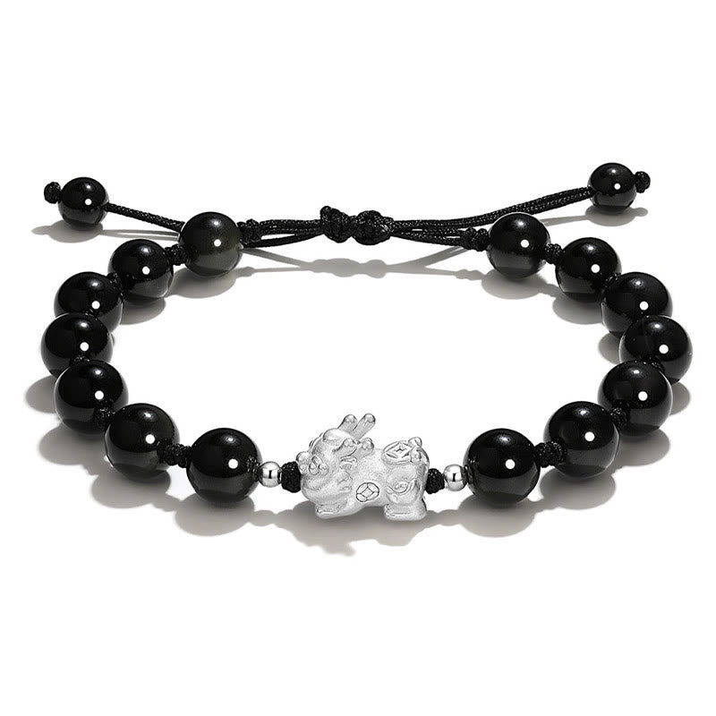 Pulsera de fuerza PiXiu con Buddha Stones, obsidiana negra natural, ojo de gato, cristal rosa