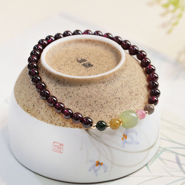 Pulsera de pasión con cuentas de turmalina y jade hetiano, granate natural, Buddha Stones
